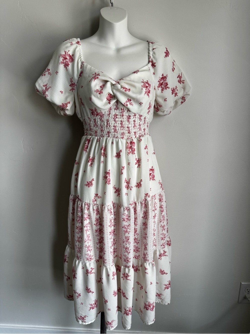 Liberty Love Cream Midi Dress with Dusty Rose Floral